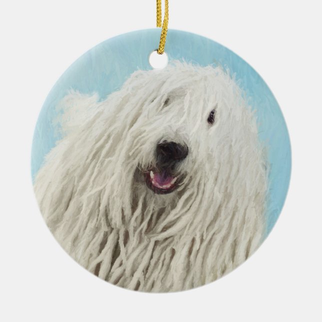 Ornamento De Cerâmica Pintura Komondor - Arte Cachorra Original (Frente)