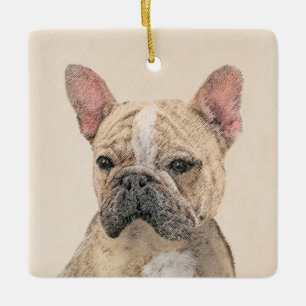 Ornamento De Cerâmica Pintura para o Bulldog Francês (Sable) - Fita Ori