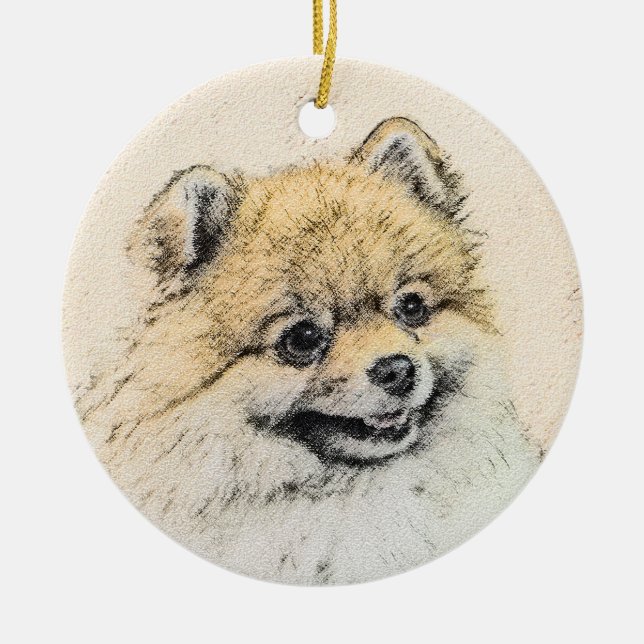 Ornamento De Cerâmica Pintura Pomeraniana (Laranja) - Arte Canina Origin (Frente)