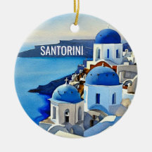 Pintura por Aquarela da Grécia Santorini