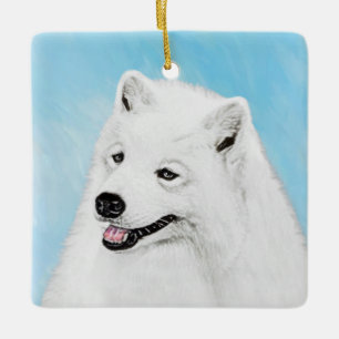 Ornamento De Cerâmica Pintura Samoyed - Arte Cachorosa Original