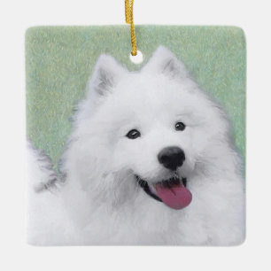 Ornamento De Cerâmica Pintura Samoyed - Arte Cachorosa Original