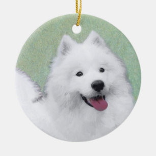 Ornamento De Cerâmica Pintura Samoyed - Arte Cachorra Original