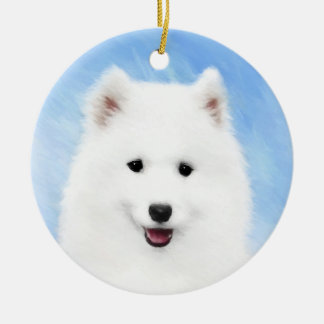 Ornamento De Cerâmica Pintura Samoyed Puppy - Arte Cachorra Original