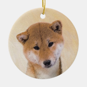 Ornamento De Cerâmica Pintura (vermelha) de Shiba Inu - arte original do