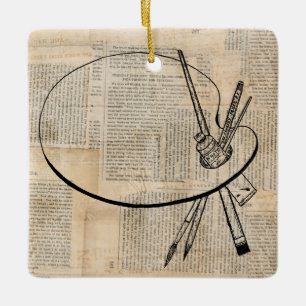 Ornamento De Cerâmica Pintura Vintage da Paleta de Pincel e Pinta