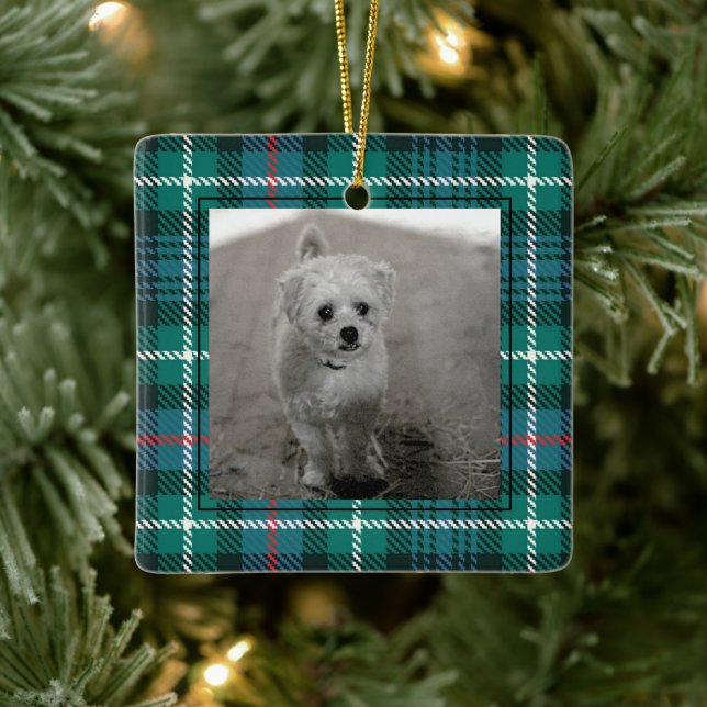 Ornamento De Cerâmica Píquete de fotos de Natal da Xadrez Tartan Clássic (Árvore)