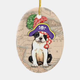 Ornamento De Cerâmica Pirata de Boston Terrier