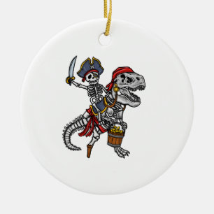 Ornamento De Cerâmica Pirata Dinossauro Esqueleto de Halloween