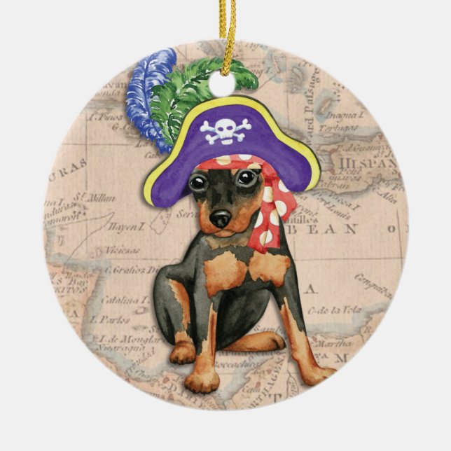 Ornamento De Cerâmica Pirata Miniatura Pinscher (Frente)