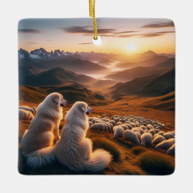 Ornamento De Cerâmica Pirenéus excelentes Início do Dia (Frente)