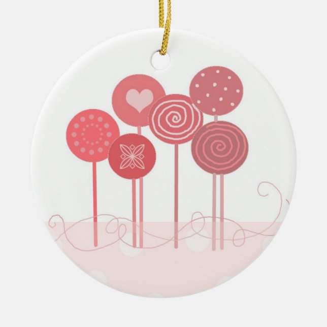 Ornamento De Cerâmica Pirulitos Rosa (Frente)