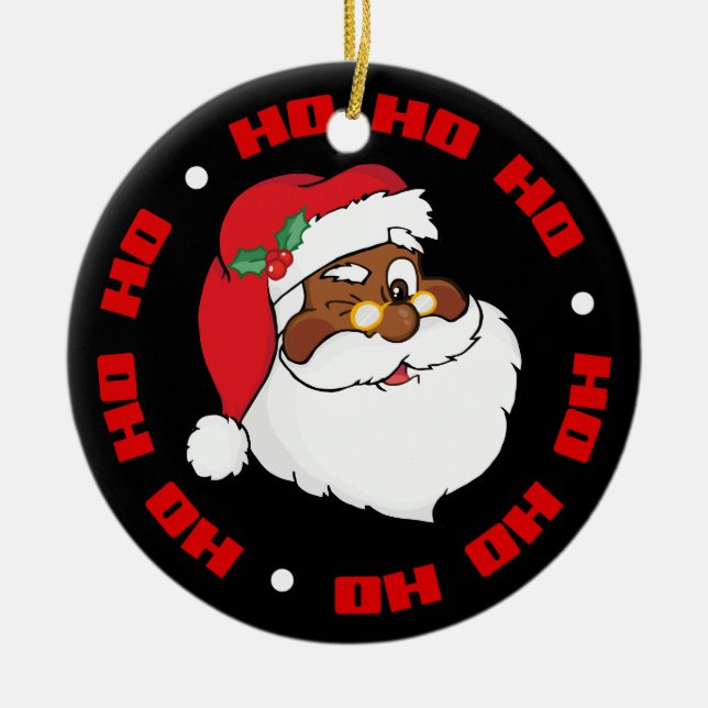 Ornamento De Cerâmica Pisc o papai noel preto que mantem segredos do (Frente)