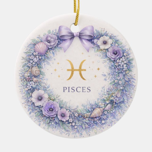 Ornamento De Cerâmica Pisces Zodiac Christmas Ornament – Winter Wreath i (Frente)