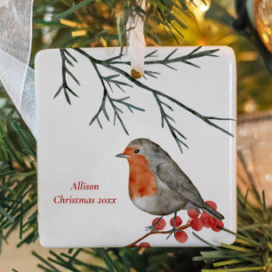 Ornamento De Cerâmica Pisco-de-peito-vermelho Inglês Férias Natal