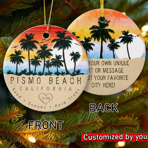 Ornamento De Cerâmica Pismo Beach California Retro Sunset Palm tree 60s