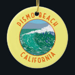Ornamento De Cerâmica Pismo Beach California Viagem Art Vintage<br><div class="desc">Pismo Beach num estilo de arte vetorial. É conhecida pelas suas vinhas e muitas praias.</div>