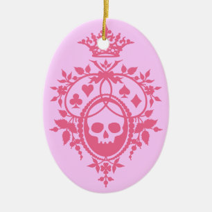 Ornamento De Cerâmica Piso cor-de-rosa com crânio e roupas de carro