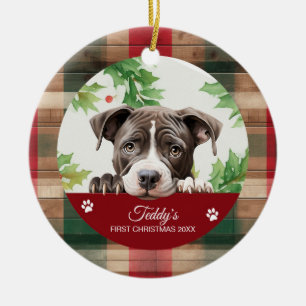Ornamento De Cerâmica Pit Bull Americano Natal Personalizado
