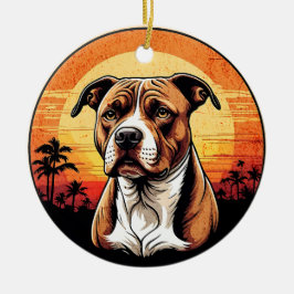 Ornamento De Cerâmica Pit Bull Retro Sunset Dog Lover