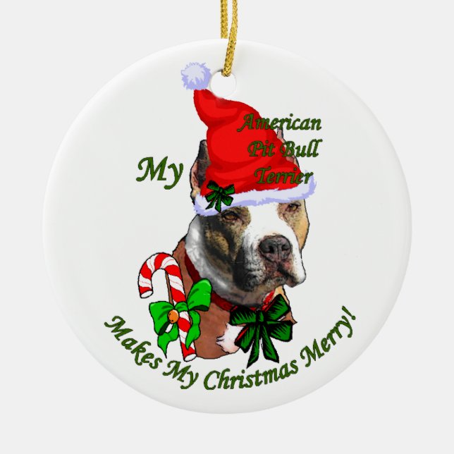 Ornamento De Cerâmica Pit Bull Terrier Natal Americano (Frente)