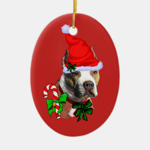 Ornamento De Cerâmica Pit Bull Terrier Natal Americano