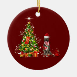 Ornamento De Cerâmica pitbull com o natal do chapéu