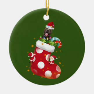 Ornamento De Cerâmica Pitbull com o Natal do Chapéu