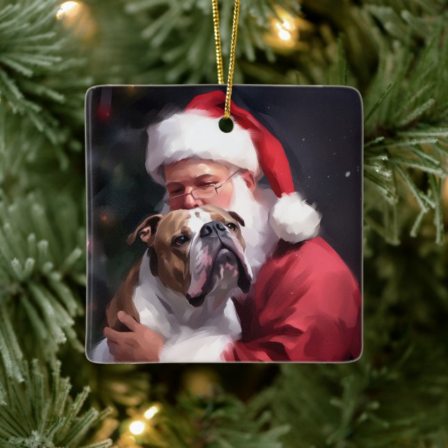 Ornamento De Cerâmica Pitbull com Papai Noel Natal Festivo (Árvore)