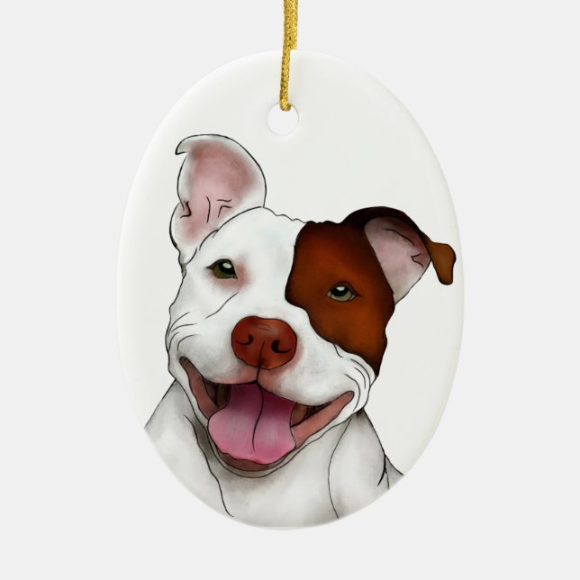 Ornamento De Cerâmica Pitbull de sorriso feliz (Frente)