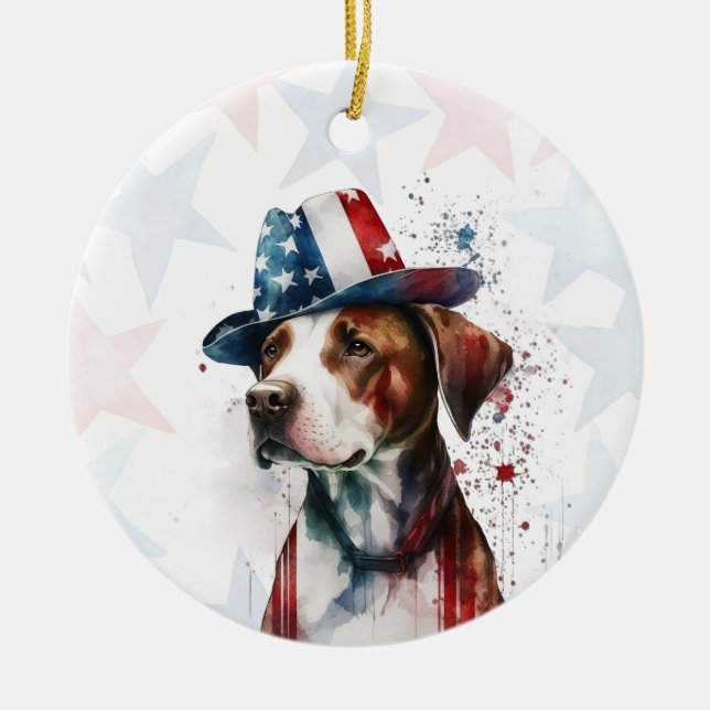 Ornamento De Cerâmica Pitbull Dog, 4th of july Personalized (Frente)