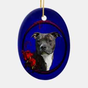 Ornamento De Cerâmica Pitbull e rosas sangrentos