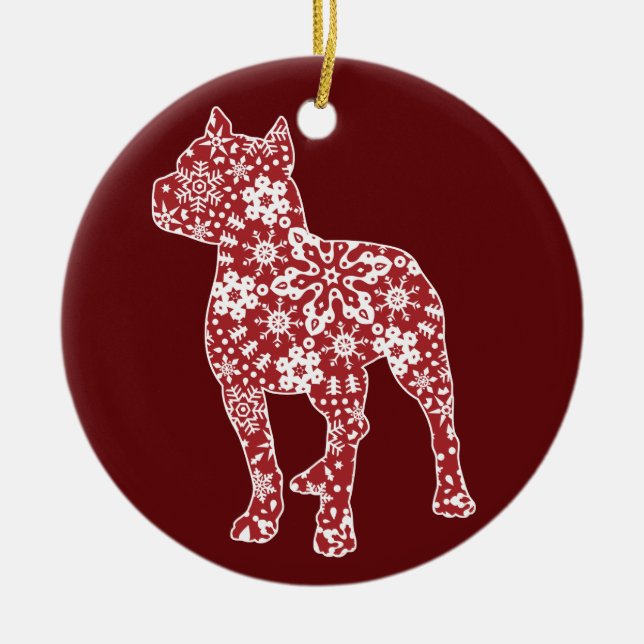 Ornamento De Cerâmica Pitbull, flocos de neve do Natal de Boho (Frente)