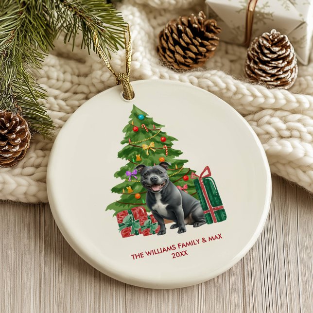Ornamento De Cerâmica Pitbull Personalizado Natal (Criador carregado)