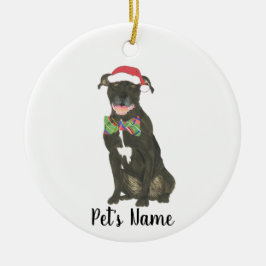 Ornamento De Cerâmica Pitbull Preto Personalizado Staffy Santa Hat Bowti