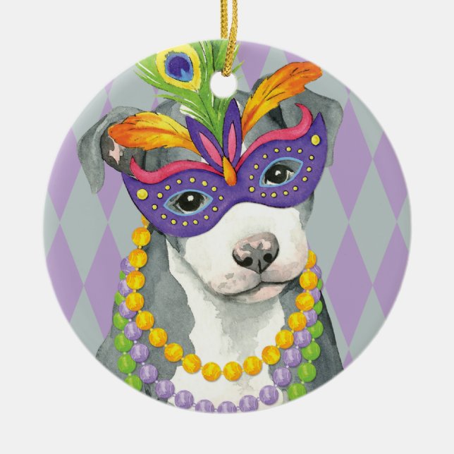 Ornamento De Cerâmica Pitbull Terrier do carnaval (Frente)