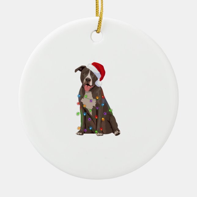 Ornamento De Cerâmica Pittie Pitbull Natal Luzes Xmas Cachorro Lover (Frente)