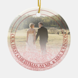 Ornamento De Cerâmica PixDezine Nosso Primeiro Natal, Rosa Dourada Glitt