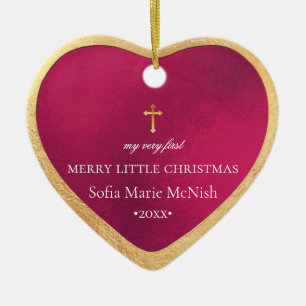 Ornamento De Cerâmica PixDezines Bebê Primeiro Natal, Romã Vermelha