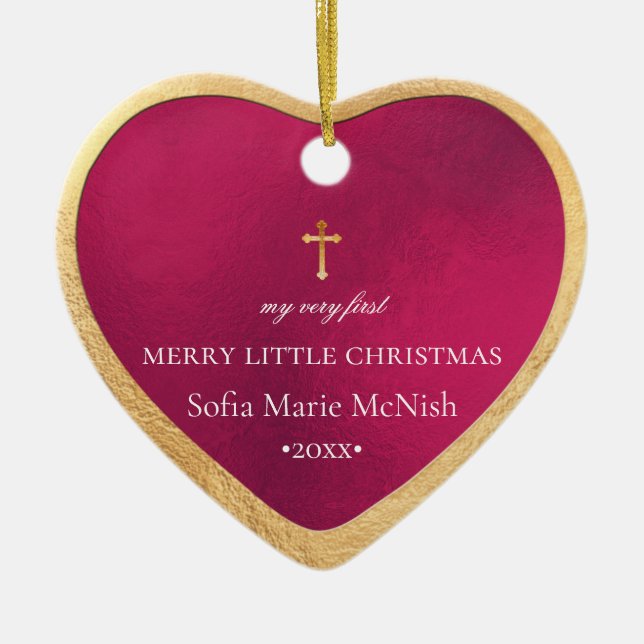 Ornamento De Cerâmica PixDezines Bebê Primeiro Natal, Romã Vermelha (Frente)