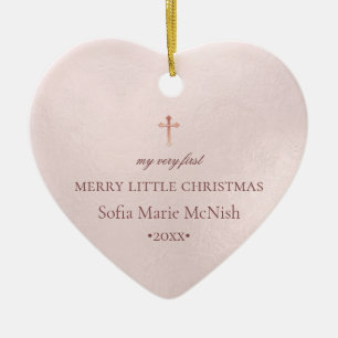 Ornamento De Cerâmica PixDezines Foto do Primeiro Natal do Bebê, Rosa Be