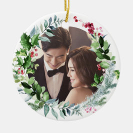 Ornamento De Cerâmica PíxDezines Wreath de inverno, Primeiro Natal