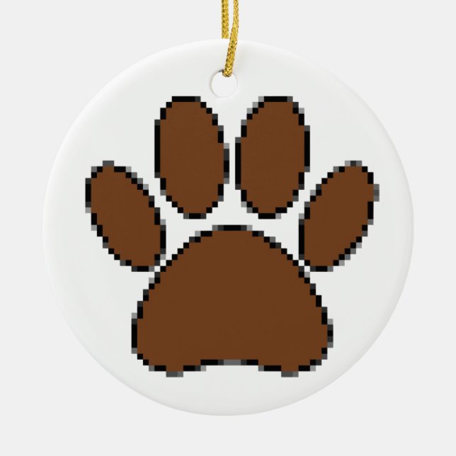 Ornamento De Cerâmica Pixel Dog Paw Print (Frente)