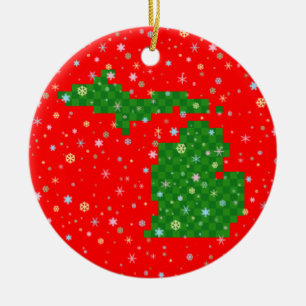 Ornamento De Cerâmica Pixel Michigan e Pastel Snowflakes