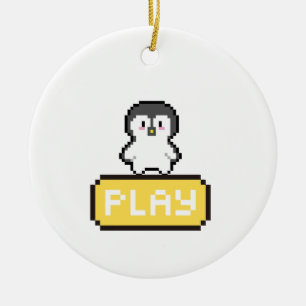 Ornamento De Cerâmica Pixel Penguin Play Gamer