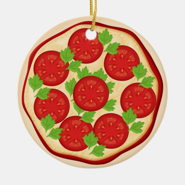Ornamento De Cerâmica Pizza com tomates (Frente)