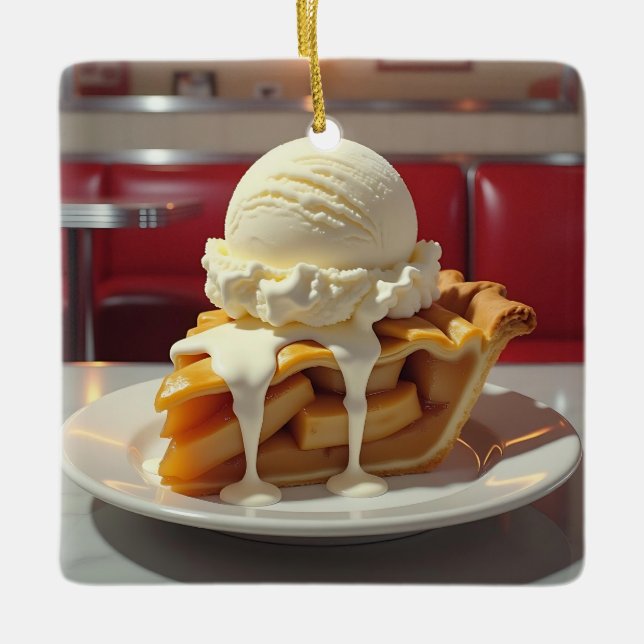 Ornamento De Cerâmica Pizza de Apple, Natal de Vanilla Sorvete (Frente)