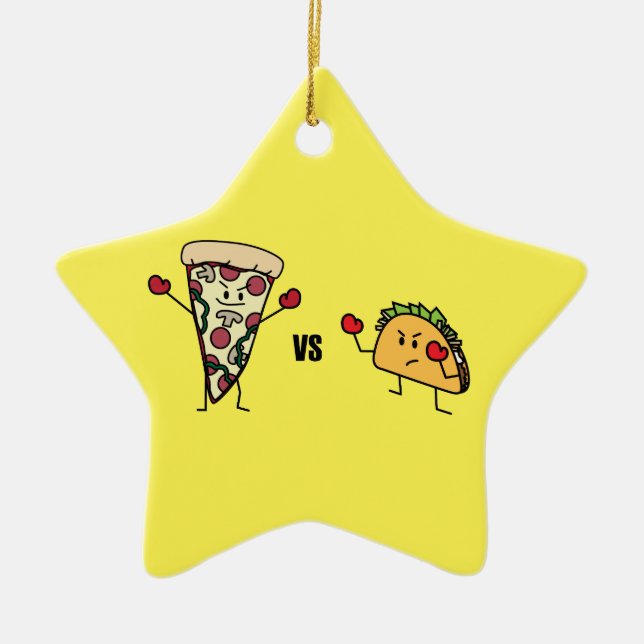 Ornamento De Cerâmica Pizza de Pepperoni CONTRA o Taco: Mexicano contra (Frente)