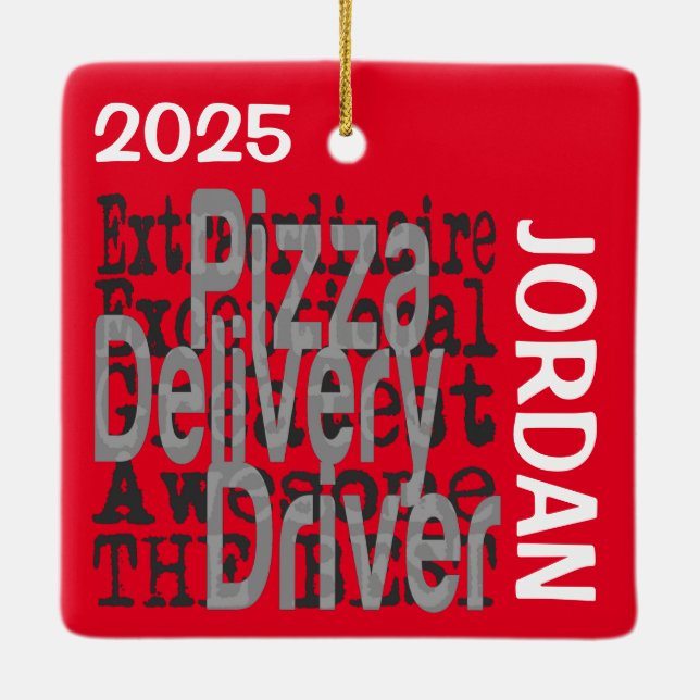Ornamento De Cerâmica Pizza Delivery Driver Extraordinaire CUSTOM (Verso)