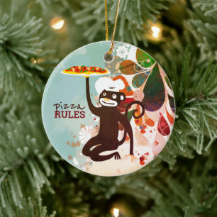 Ornamento De Cerâmica Pizza macaco chef de chapéu de comida